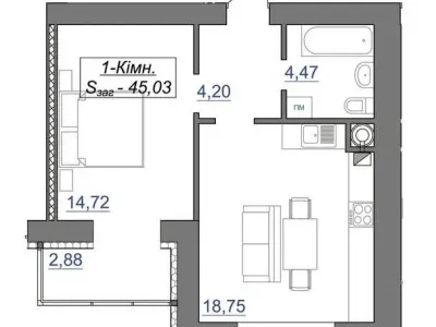 Видова 1К 45 м² Івано-Франківськ, фото 15
